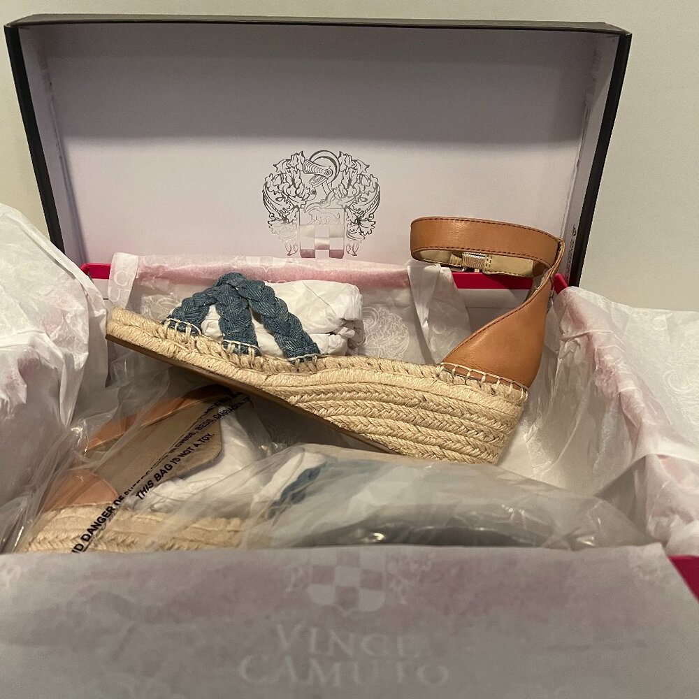 NEW Vince Camuto Jadeya Braided Espadrille Wedge Sandals- Light Blue, US 7.5W